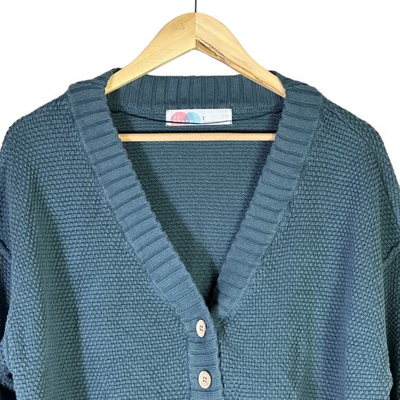 Free People Beach Hailee Cardigan Womens S Blue Knit Button Slouchy Coastal - Picture 3 of 7